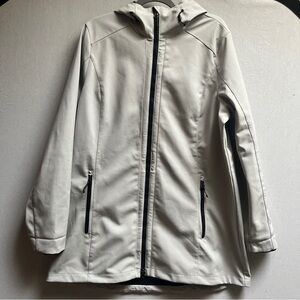 Eddie Bauer Women's Softshell Fleece Lined Hooded Long Jacket Light Grey Large